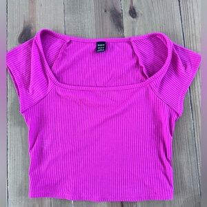 SHEIN Pink Ribbed Crop Tank Top